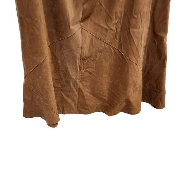 Vintage White Stag Sweet Tea Brown Retro Faux Suede A-Line Midi Skirt Size 18 - Picture 3 of 8